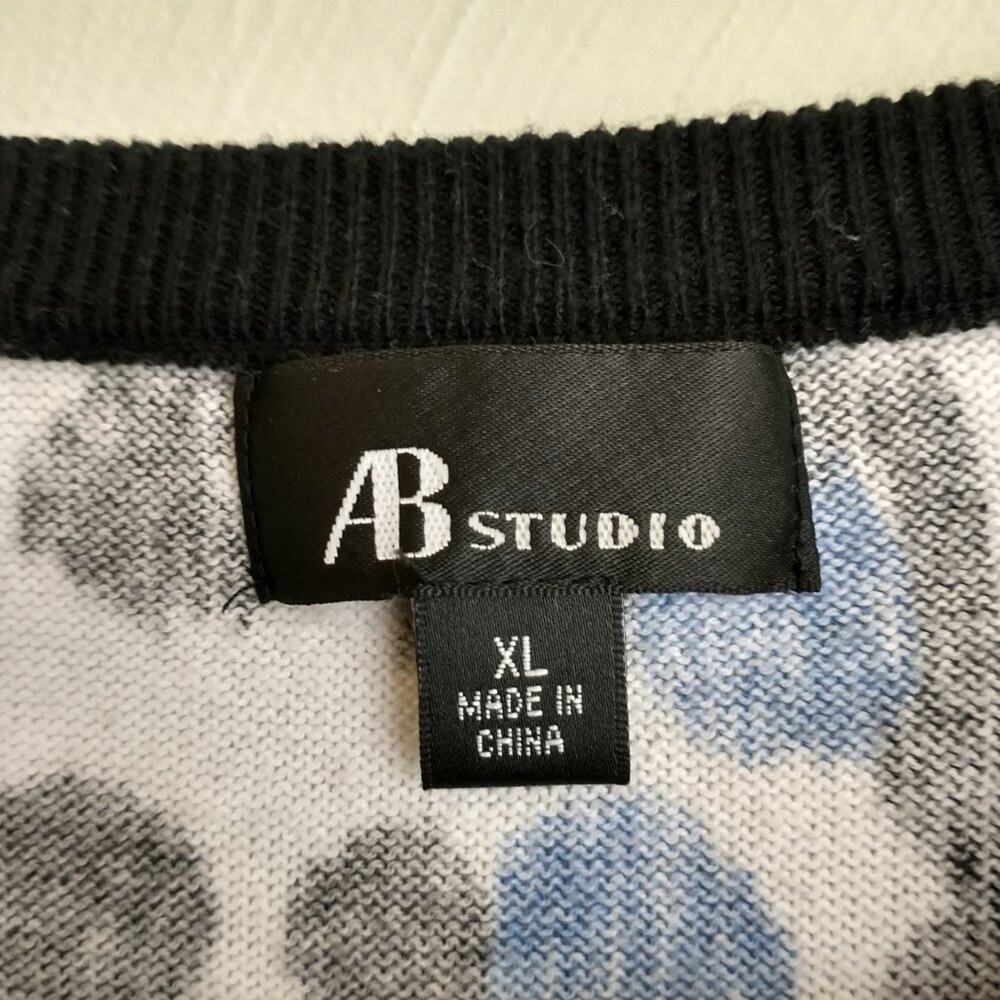 AB Studio Women's XL Cardigan Sweater Multicolor Polka Dot 3/4 Sleeve Cotton - Picture 2 of 16
